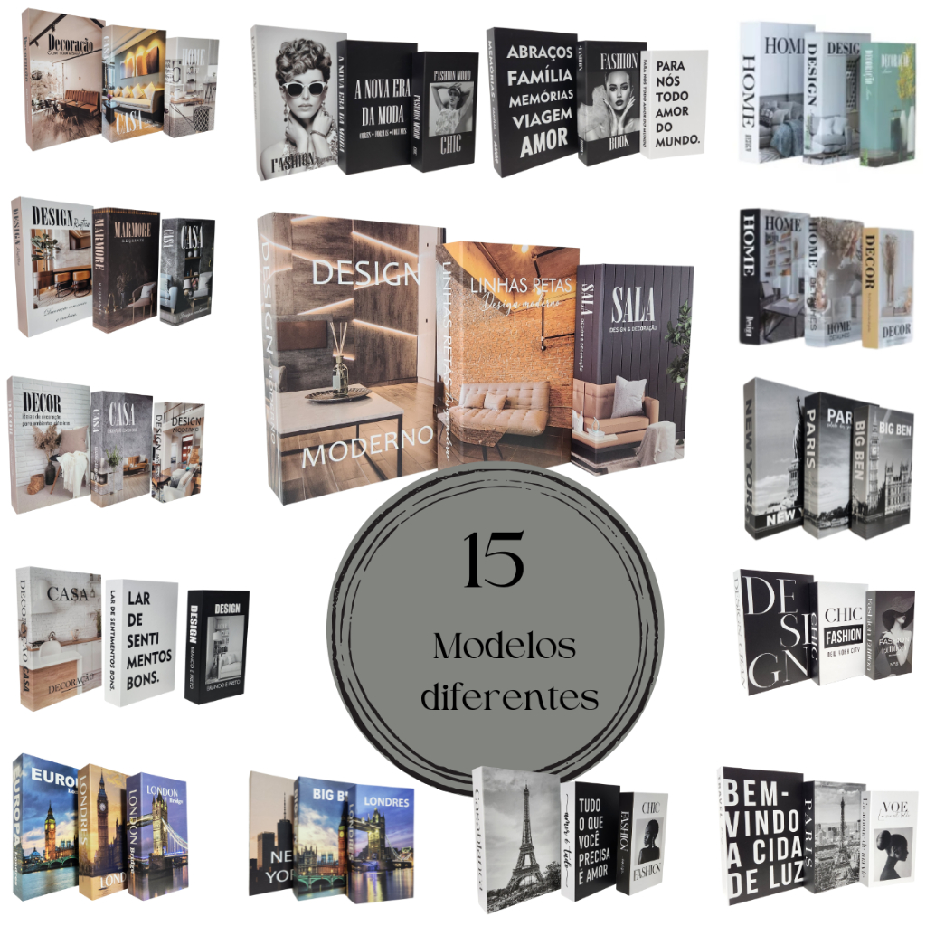 Kit Livro Caixa Decorativo 3 Livros Falso Fake Organizador Decoração para Quarto Sala Port...
