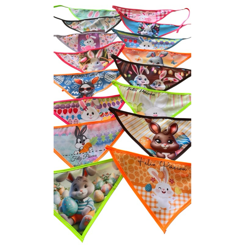 Kit 10 Bandanas de Páscoa para Pets - Bandanas para Macho e Fêmea - Estampas Sortidas
