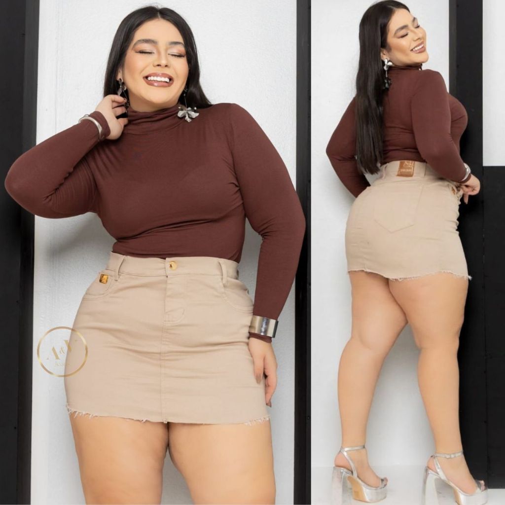 Saia Jeans Feminina Curta Plus Size Com Lycra