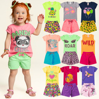 Kit 10 Peças Sortido de Roupa Infantil Menina 5 Camisetas + 5 Shorts