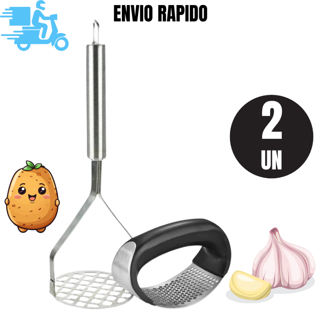 Conjunto 2  Amassador Alho +  Amassador Batata Conjunto1 Amassador de Batata Inox Manual