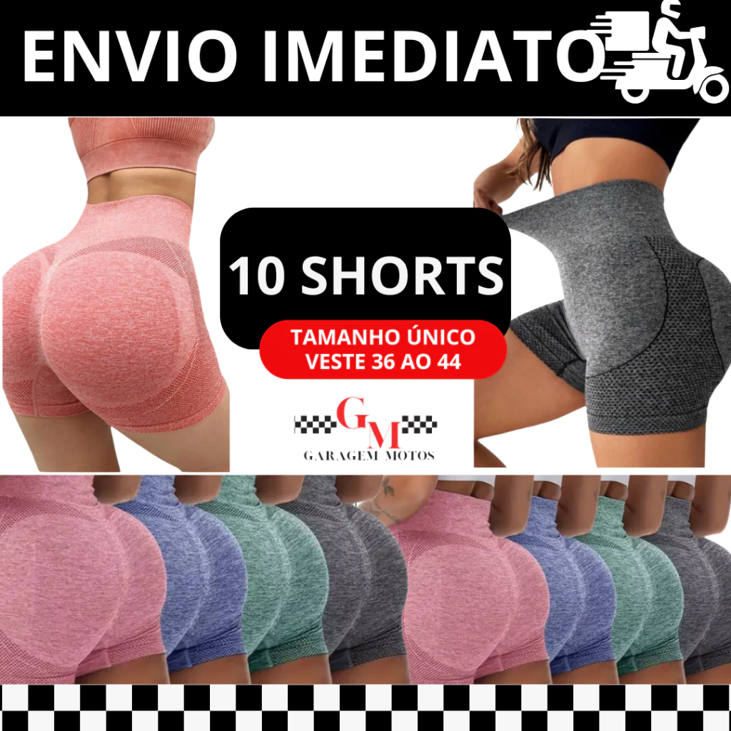 10 UNIDADES Shorts Fitness Feminino Cintura Alta Academia Levanta Bumbum Sem Costura — imagem 1