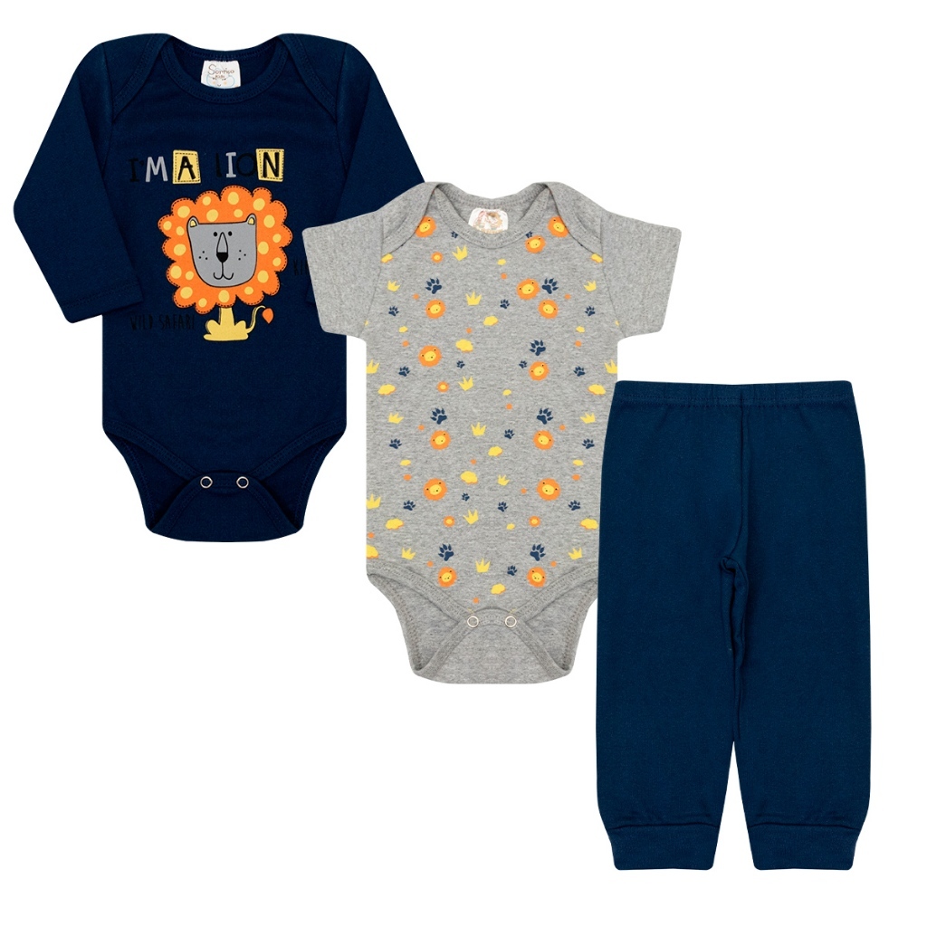 Kit Body Bebê 3 Peças  Conjunto de Bebê Menino