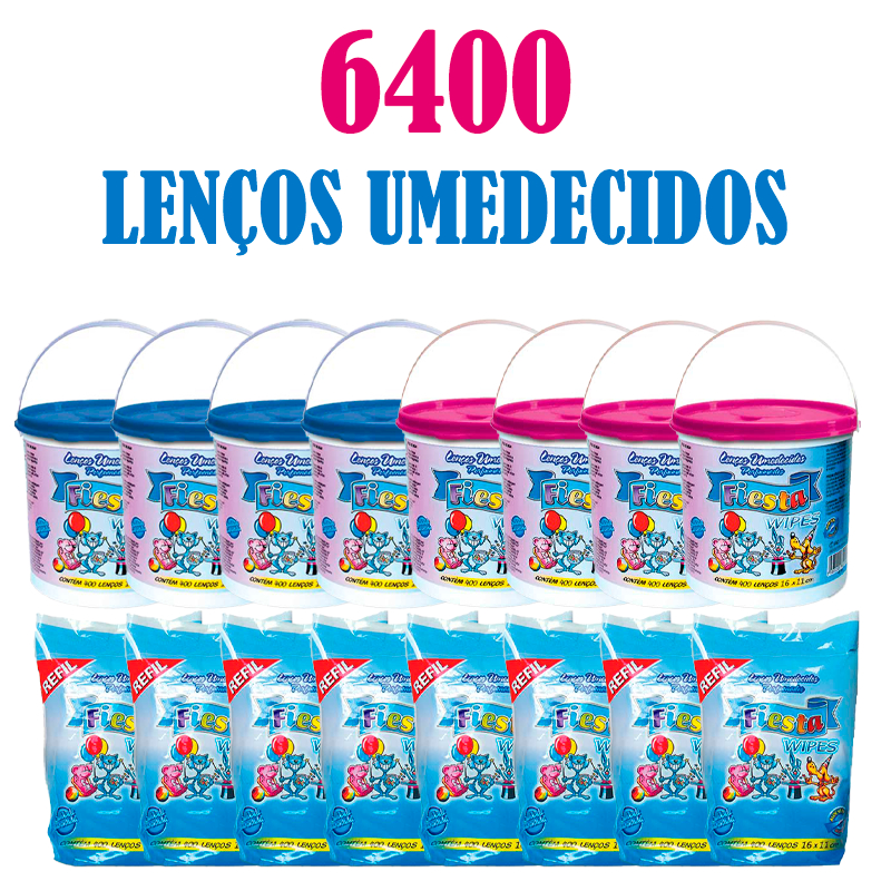 Kit 8 Baldes Lenços Umedecidos Fiesta + 8 Refil (6400 Lenços)