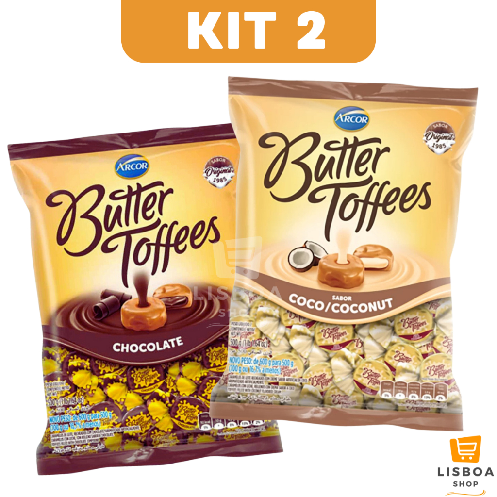 Bala de Caramelo Butter Toffees Kit 2 Pacotes 400g Chocolate Leite Coco Mousse De Maracujá -  Arcor