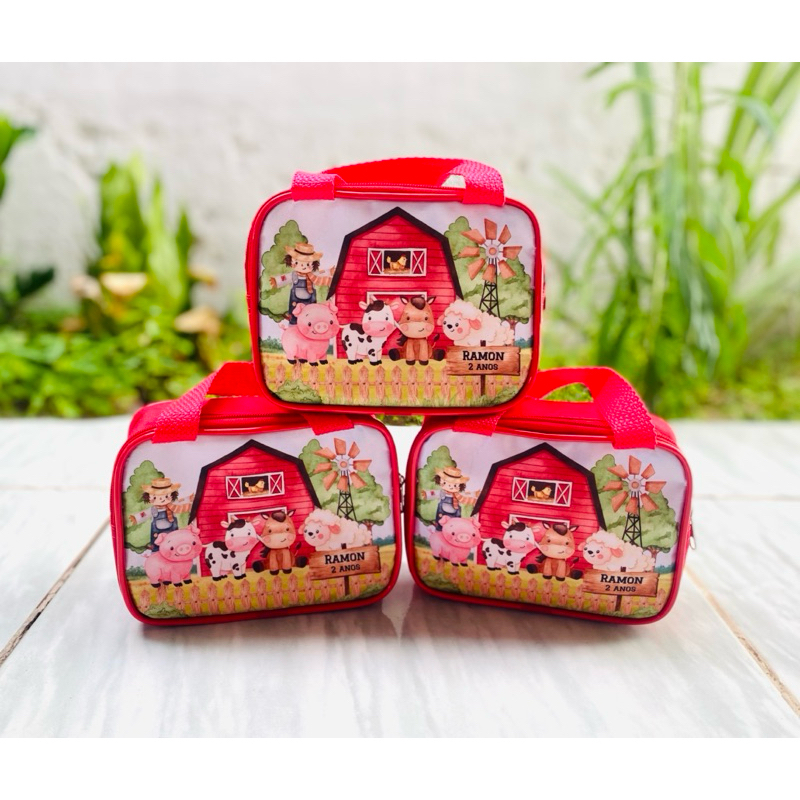Bolsinha Fazendinha Personalizada Com Nome e Idade - Lembrancinha de aniversário - Necessarie - Maletinha