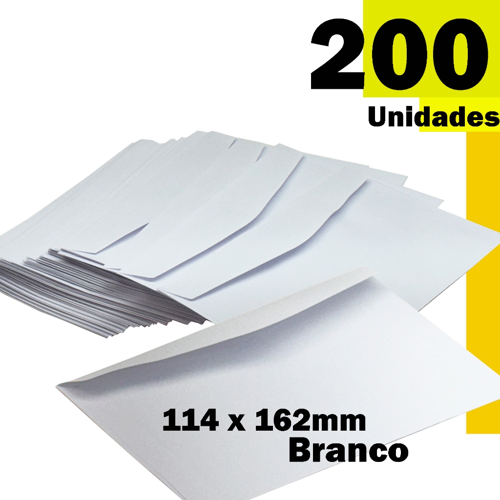 200 UN ENVELOPE COMERCIAL, LISO, BRANCO, 63GR 114X162MM em Oferta na Shopee