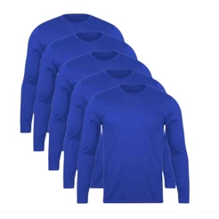 Kit 5 camisa masculina manga longa uniforme malha fria lisa, básica P ao GG