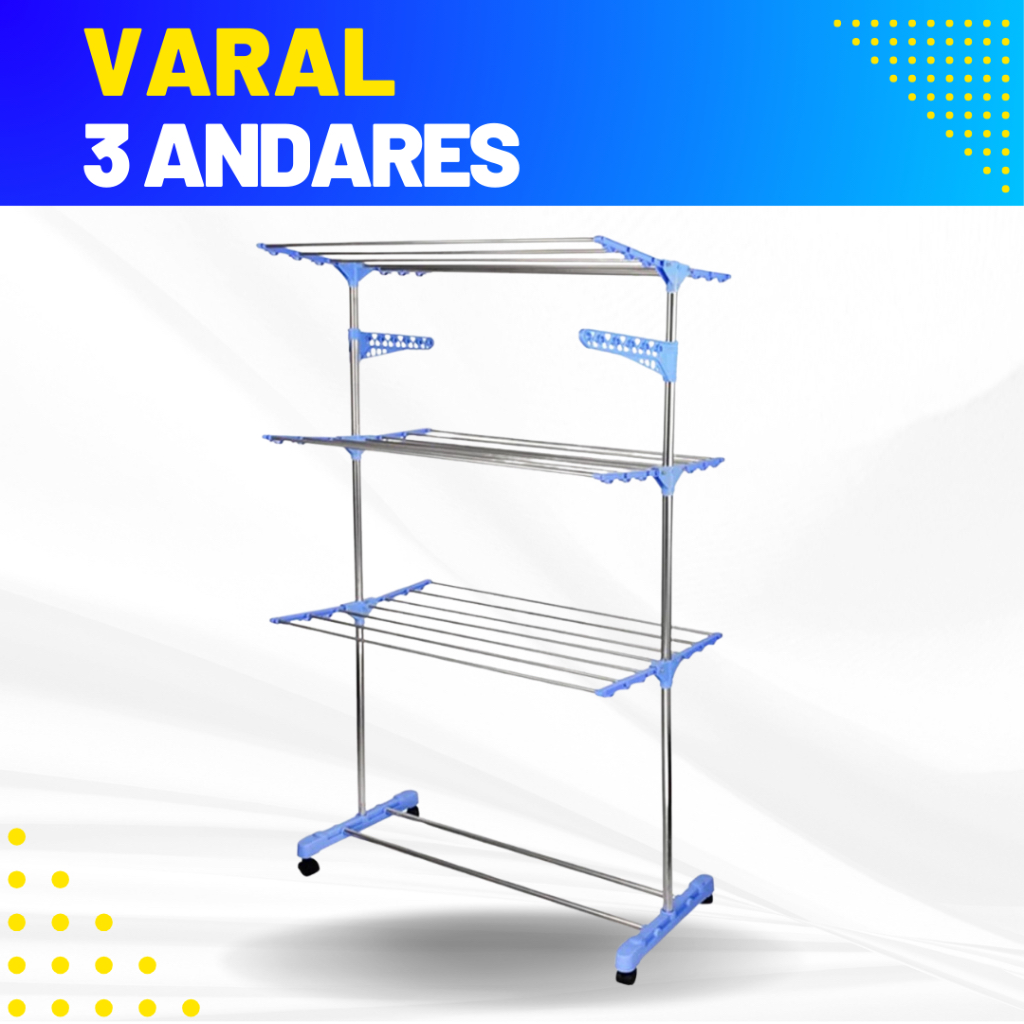 Varal de Roupas 3 Andares Dobrável em Aço  Varal 3 Andares Portátil e Resistente