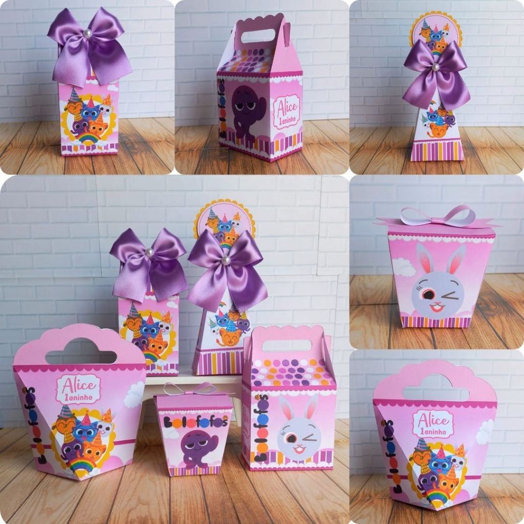 PEGUE E MONTE/MONTADO - Kit Festa Personalizados Bolofofos Menina Lembrancinhas Caixinhas para Festa