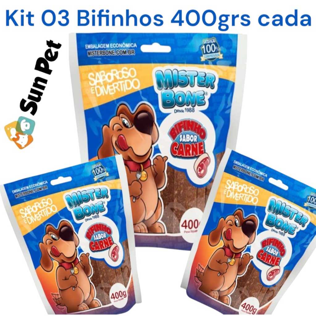 Kit Petisco Bifinho Para Cachorro Cães Carne Frango Mister Bone Premium Beef em Oferta na Shopee