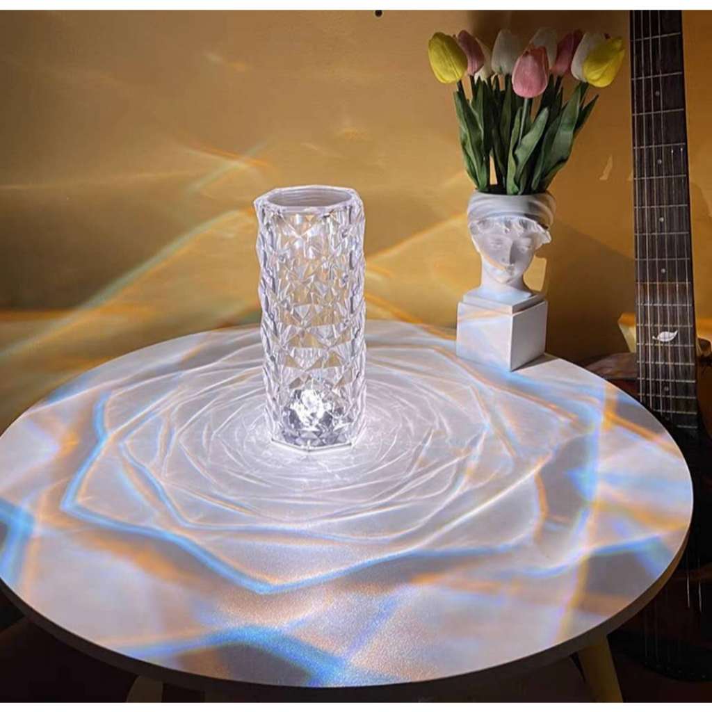 Luminária LED Touch Abajur Cristal Delicado Ajustável Usb Recarregável Decoração Lâmpada de Mesa Projetor de Luz