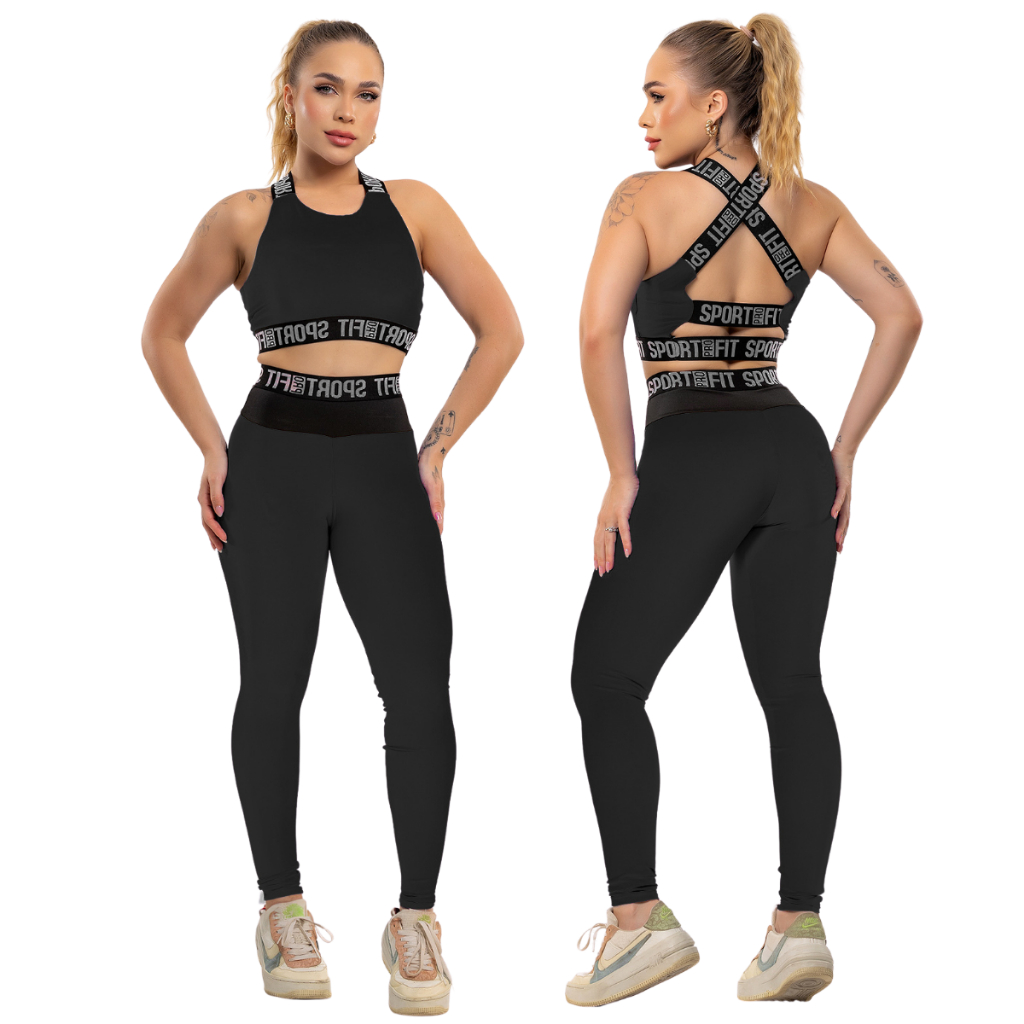 Conjunto Feminino Academia Top + Calça Feminina Zero Transparência