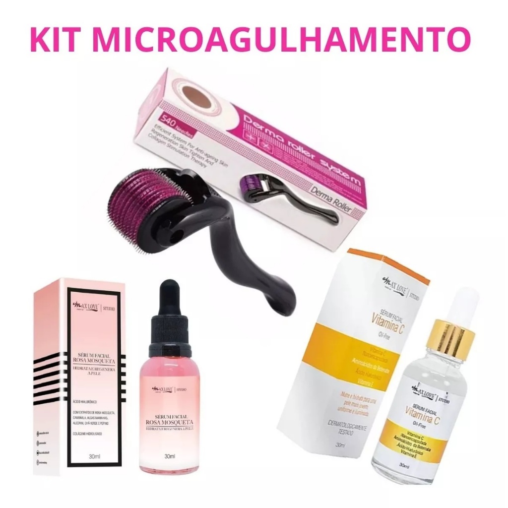 Kit Microagulhamento com Séruns Vitamina C e Rosa Mosqueta