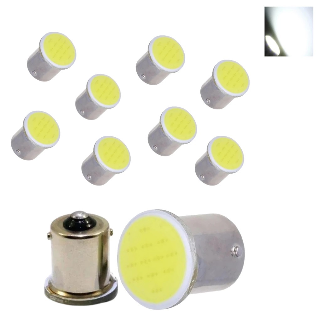 Kit 10 Lampada Cob Led Ba15s 1 Polo P21w 1156 1141 Branco 12v