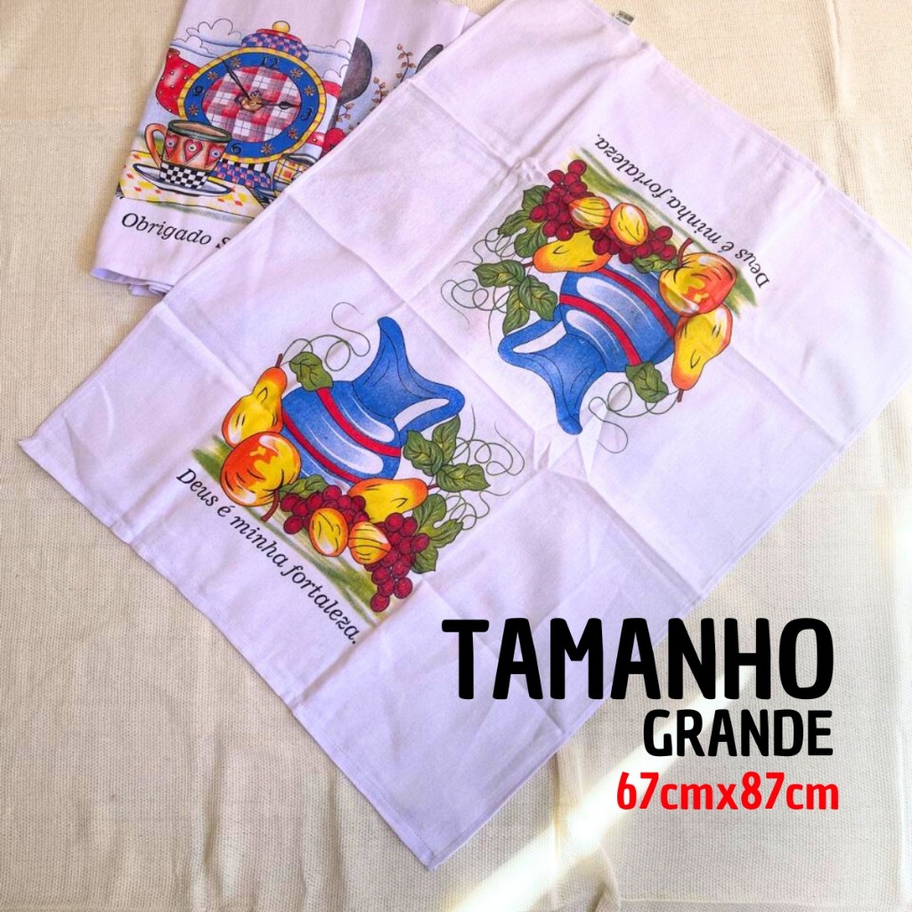 Kit 12 Pano de Prato Colorido Estampado Cobre Tudo Grande 67x87cm com Bainha Reforçada Cozinha Copa em Oferta na Shopee