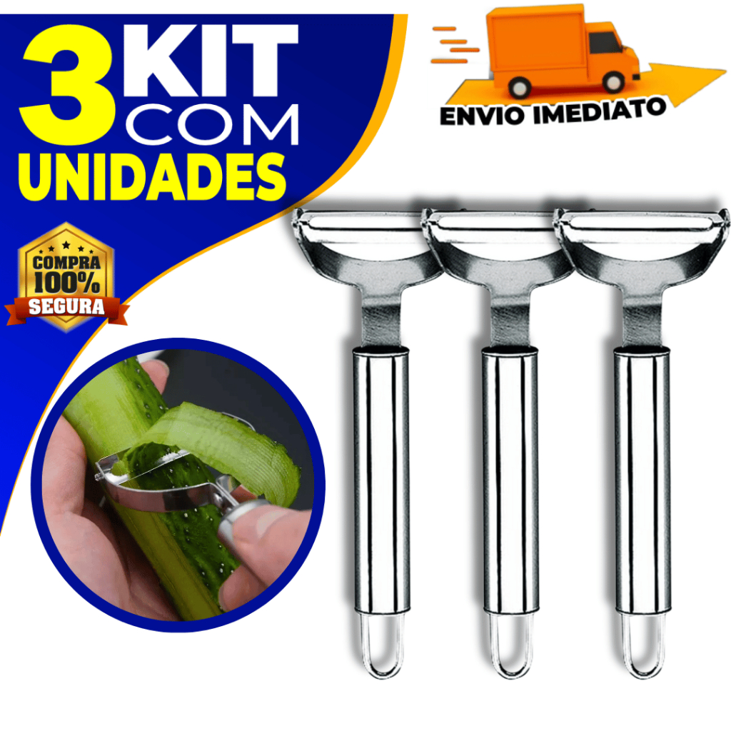 Kit 3 Descascador Fatiador Ralador Legumes Frutas Multifuncional Aço Inox Premium Cozinha em Oferta na Shopee