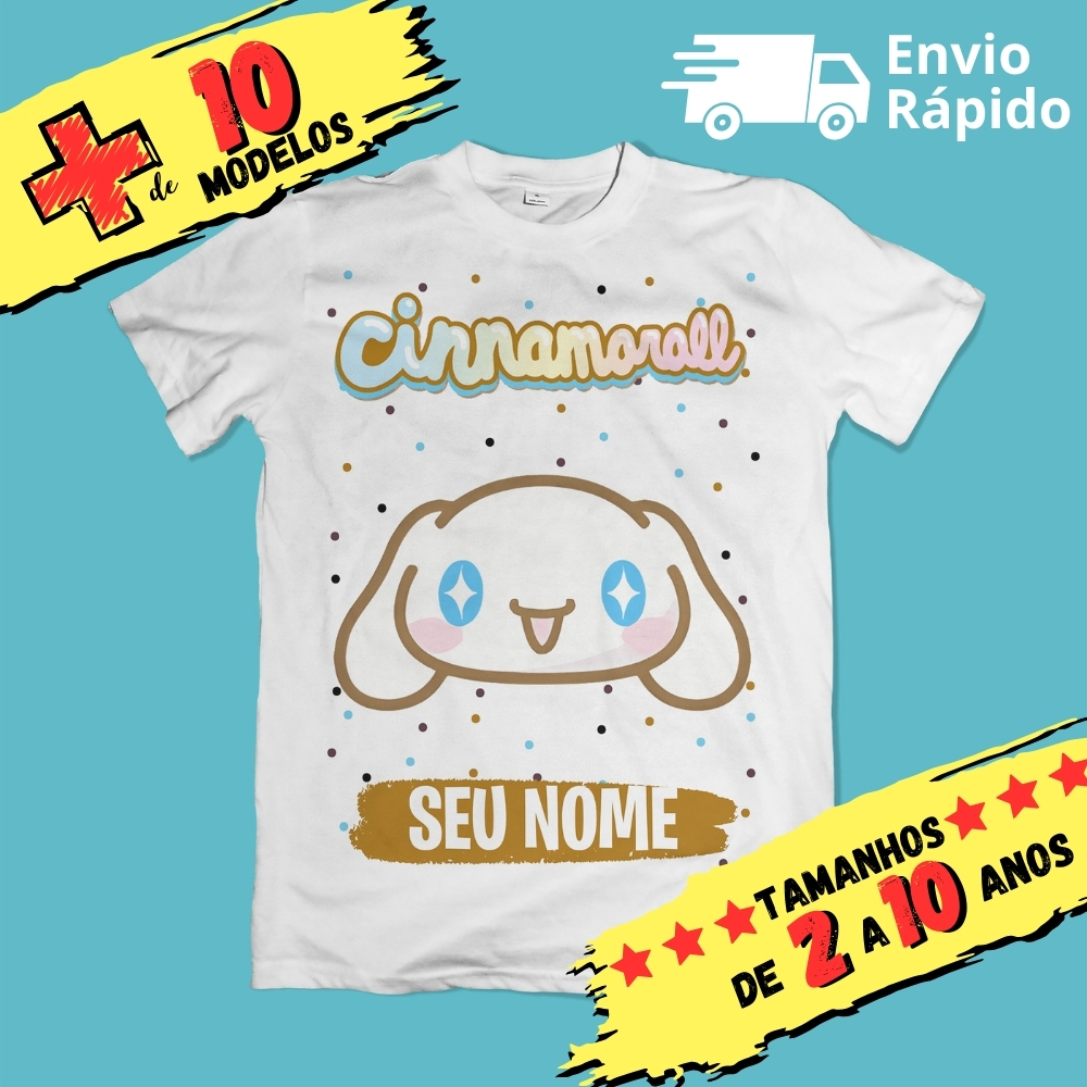 Camiseta Infantil Unissex Cinnamoroll Personalizada com nome (Opcional) em Oferta na Shopee
