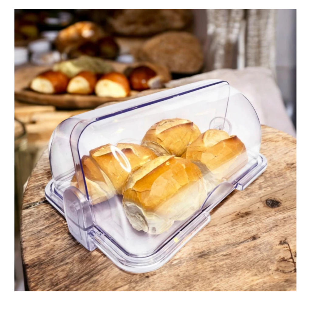 Porta Pão Cristal Armazenador Com Tampa Articulável Profissional Para Pães Bolos Mesa 30x2...