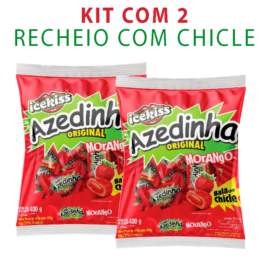 Kit Com 2 Bala Chicle Chiclete Azedinho Morango 400G