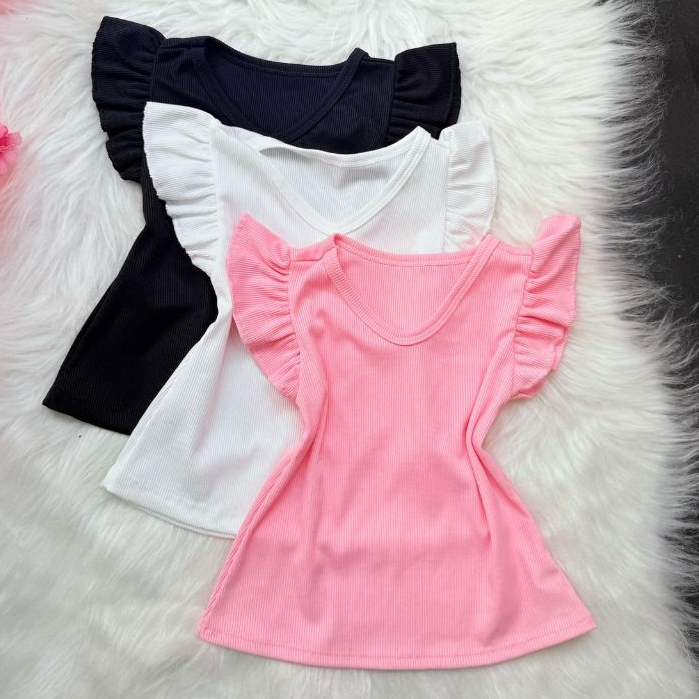 blusa infantil menina manga babado infantil juvenil Ribana canelado MODA VERAO — imagem 2 de 2