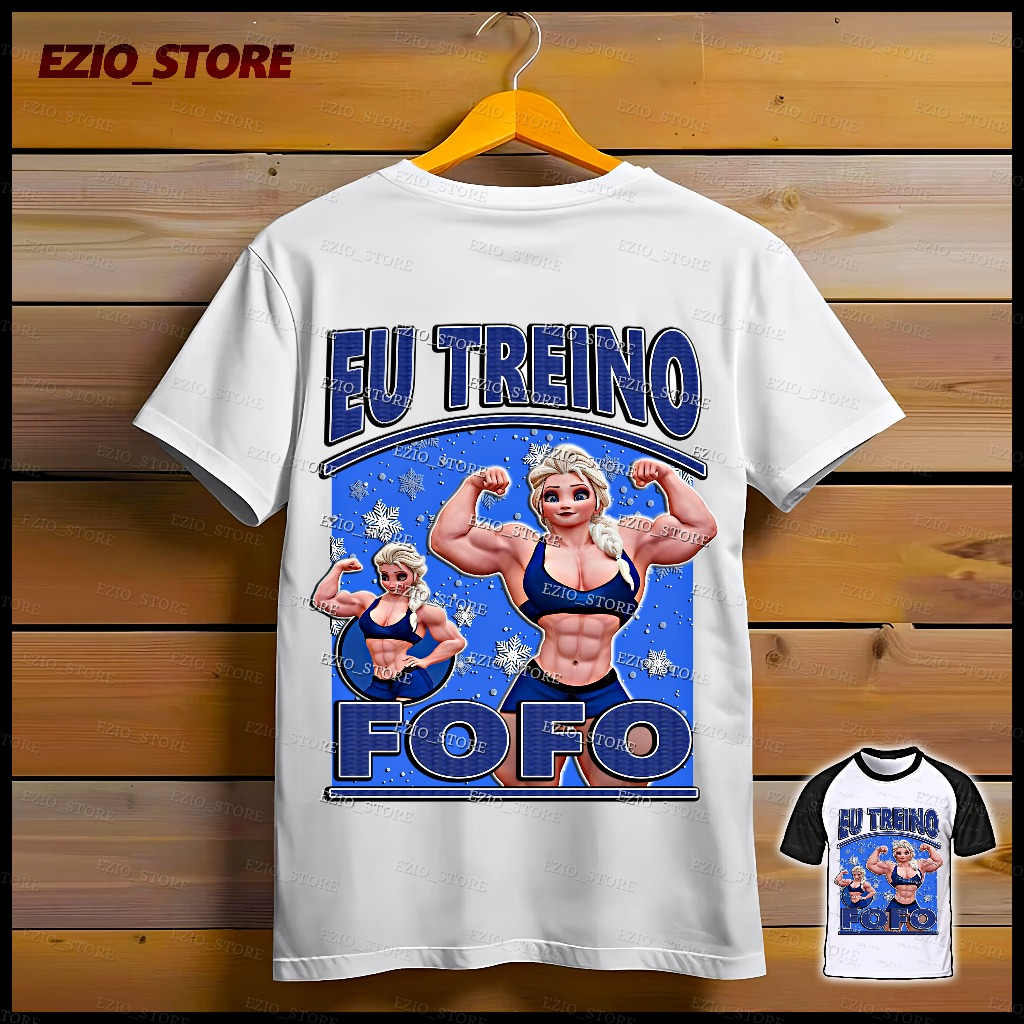 Camiseta Eu Treino Fofo Elsa Frozen Unissex Blusa Treino Fofo Camisa Academia Camiseta Feminina Fitness Roupa Treino