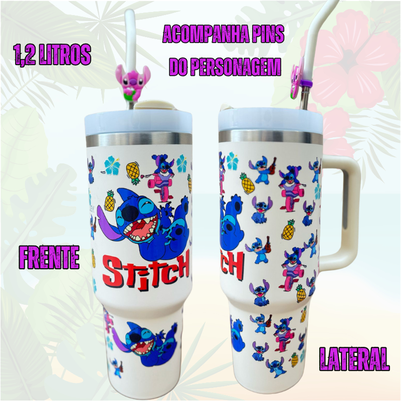 Copo Termico Lillo Stitch Com Canudo e Adptador de canudo do Personagem 1.2 Litros