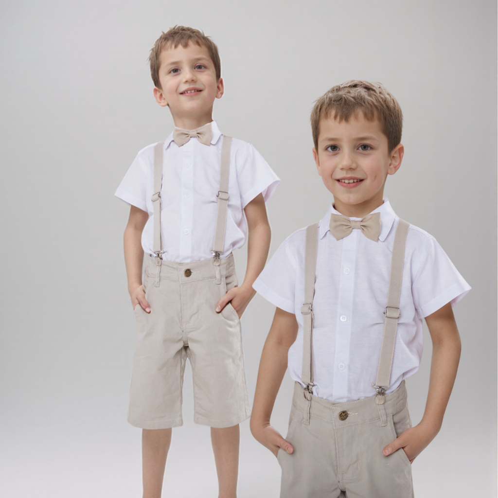 Roupa social infantil masculino para casamento Look Social Infantil Masculino C/ Bermuda E Suspensório
