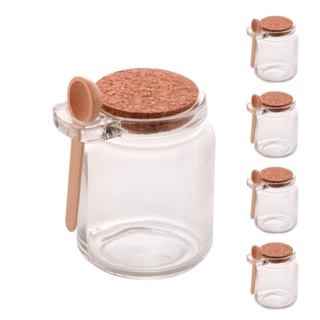 Pote de Vidro com Colher em Bambu e Tampa Rolha 255ml Saleiro e Porta Condimento em Oferta na Shopee