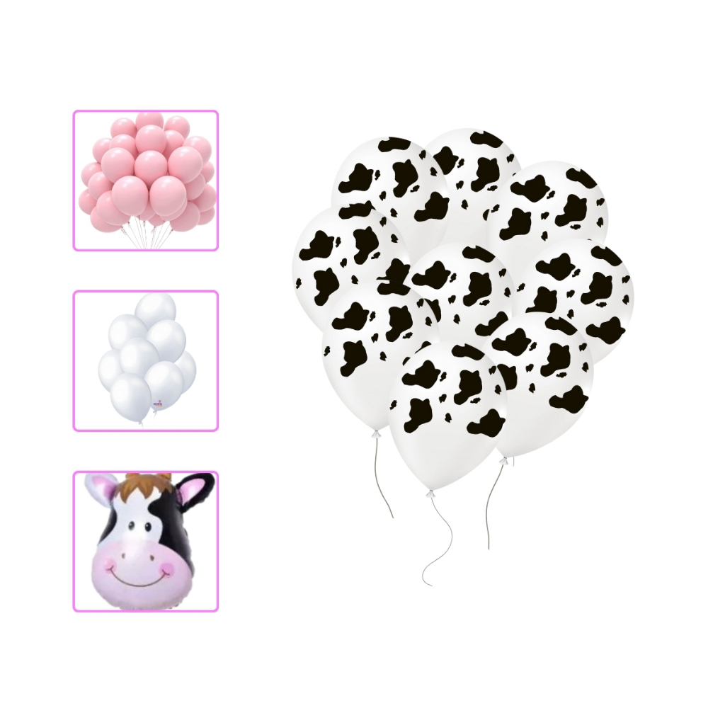 25 Balões Mancha de Vaca +10 Balões Liso Rosa+ 10 Balões Branco+ 5 Balões Metalizados  Aniversario em Oferta na Shopee