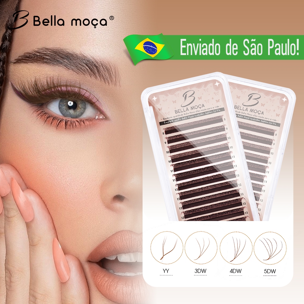 Bella Moça Cílios Marrom YY, 3DW/4DW/5DW/6DW, 0.07mm, Curvatura D - Natural e Volume Intenso em Oferta na Shopee