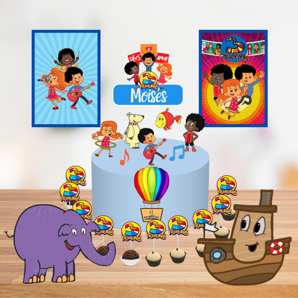 Kit Festa Só Um Bolinho 3 PALAVRINHAS MENINO Enviar Nome/Idade IMEDIATAMENTE em Oferta na Shopee