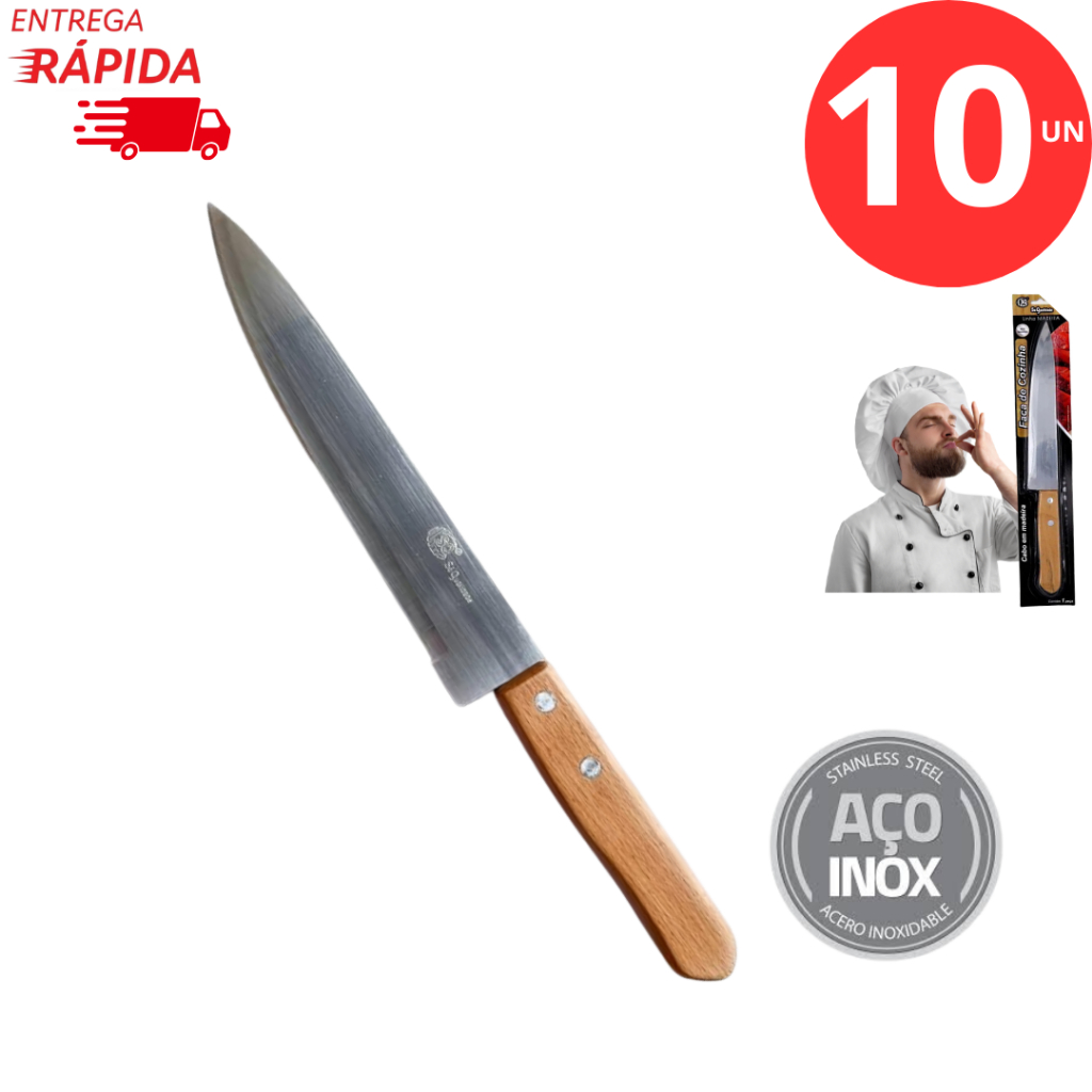 Kit 10 Faca de Corte 5 Peças Cozinha para Carne Comida Legumes Salada Casa 7'' Utilidade Churrasco