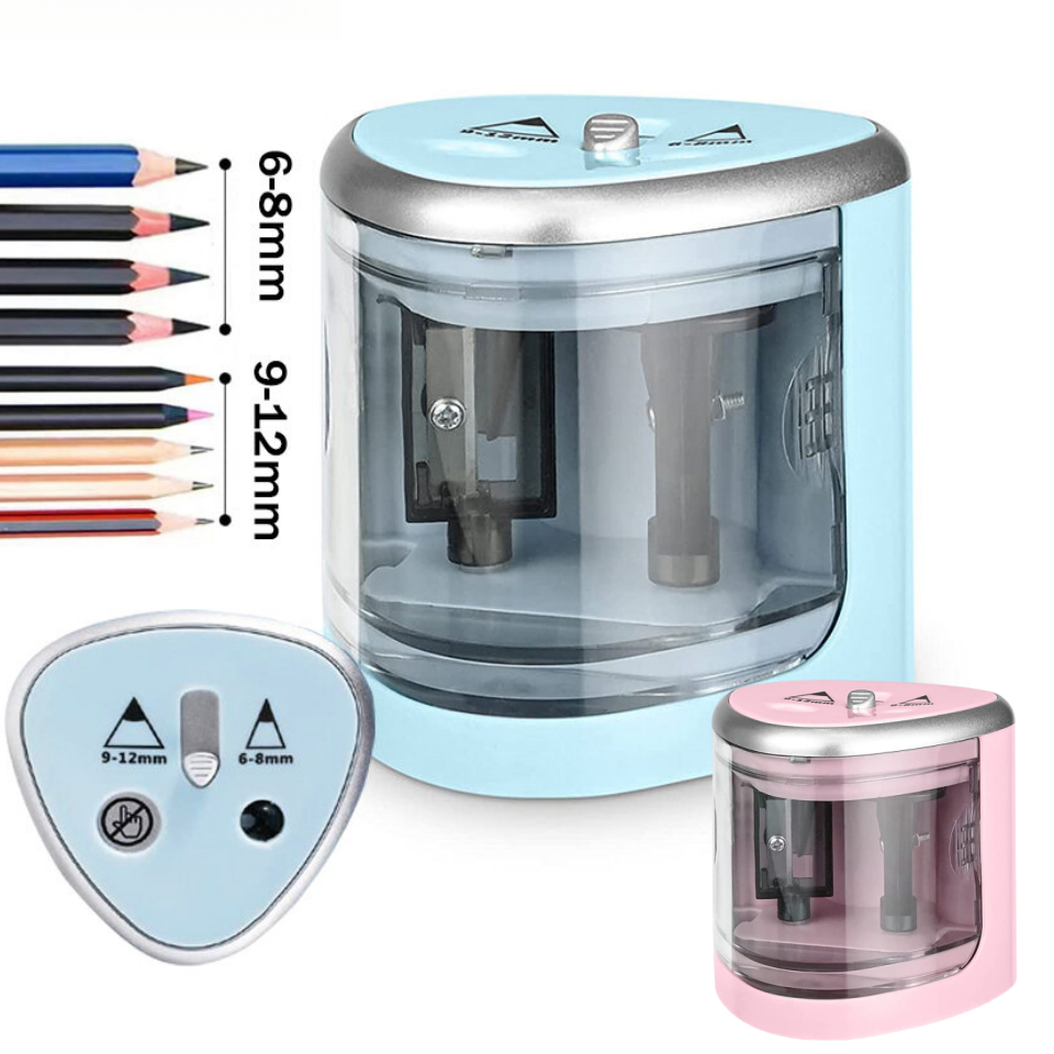 Apontador Elétrico Automático Multi-Funcional Operado Por Bateria Com 2 Furos (6-8Mm / 9-12mm)