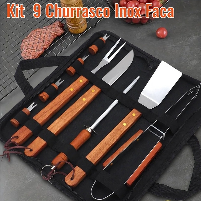Kit Churrasco Completo com Jogo de Facas - Presente Criativo para Homem e Pai com Churrasqueira em Oferta na Shopee