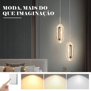 Pendente Cristal Oval Elipse Moderno Dourado Luminária 7w Bivolt 3 Cores 85V-256V