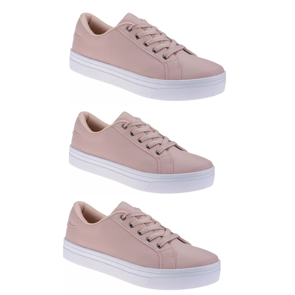 Kit 3 Pares Tenis Sapato Sapatenis Feminino Adulto Confortável Social