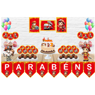KIT FESTA SÓ UM BOLINHO TEMA BOMBEIRO - ANIVERSÁRIO, KIT DECORAÇÃO, PAPEL DE PAREDE, KIT ENFEITES, ENFEITES DE MESA em Oferta na Shopee