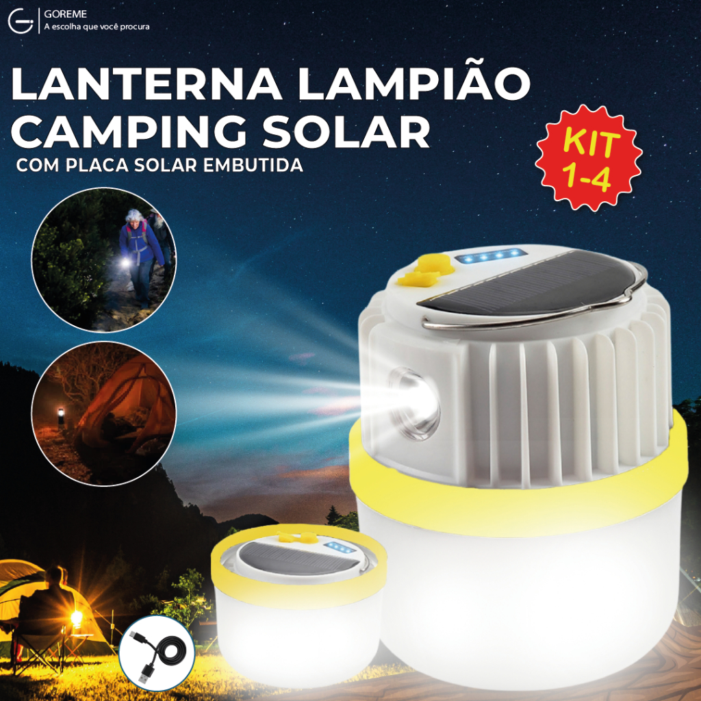 Luminária Solar Led Recarregável com Placa Solar embutida com lanterna Luz de emergência Fria em Oferta na Shopee
