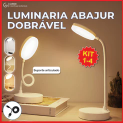 Luminária de Mesa Abajur Led Dobrável 3 Tons de luz suporte articulado Recarregável USB Bivolt