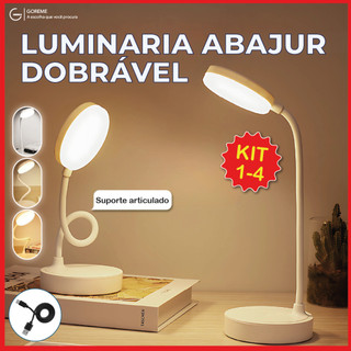 Kit 4 Luminária de Mesa Abajur Led Dobrável 3 Tons de luz suporte articulado Recarregável USB Bivolt em Oferta na Shopee