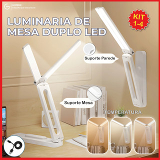 Kit 4 Luminária Articulada com 2 Aberturas Led Abajur de Mesa Recarregável via USB 3 Tons de Luz em Oferta na Shopee