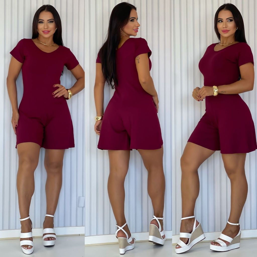 Macaquinho Feminino Manga Curta Soltinho Casual Confortável Moda Feminina