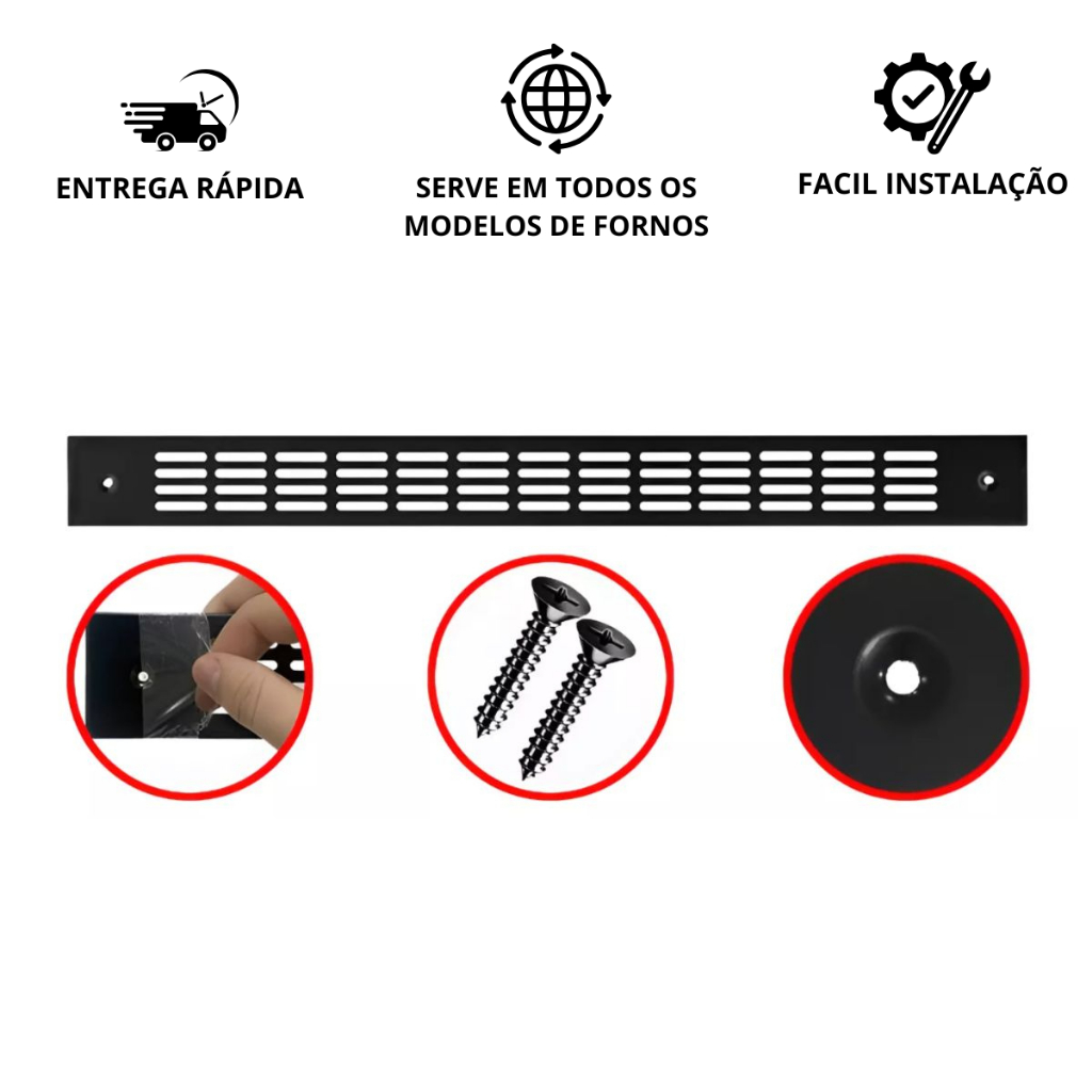 Imagem Grade Grelha de Ventilação para Forno de Embutir e Micro-ondas Preta 60cm