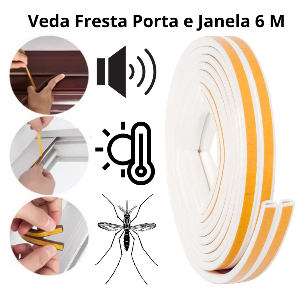Fita adesiva Veda fresta borracha porta janela isolamento térmico acústico anti ruído barulho inseto em Oferta na Shopee