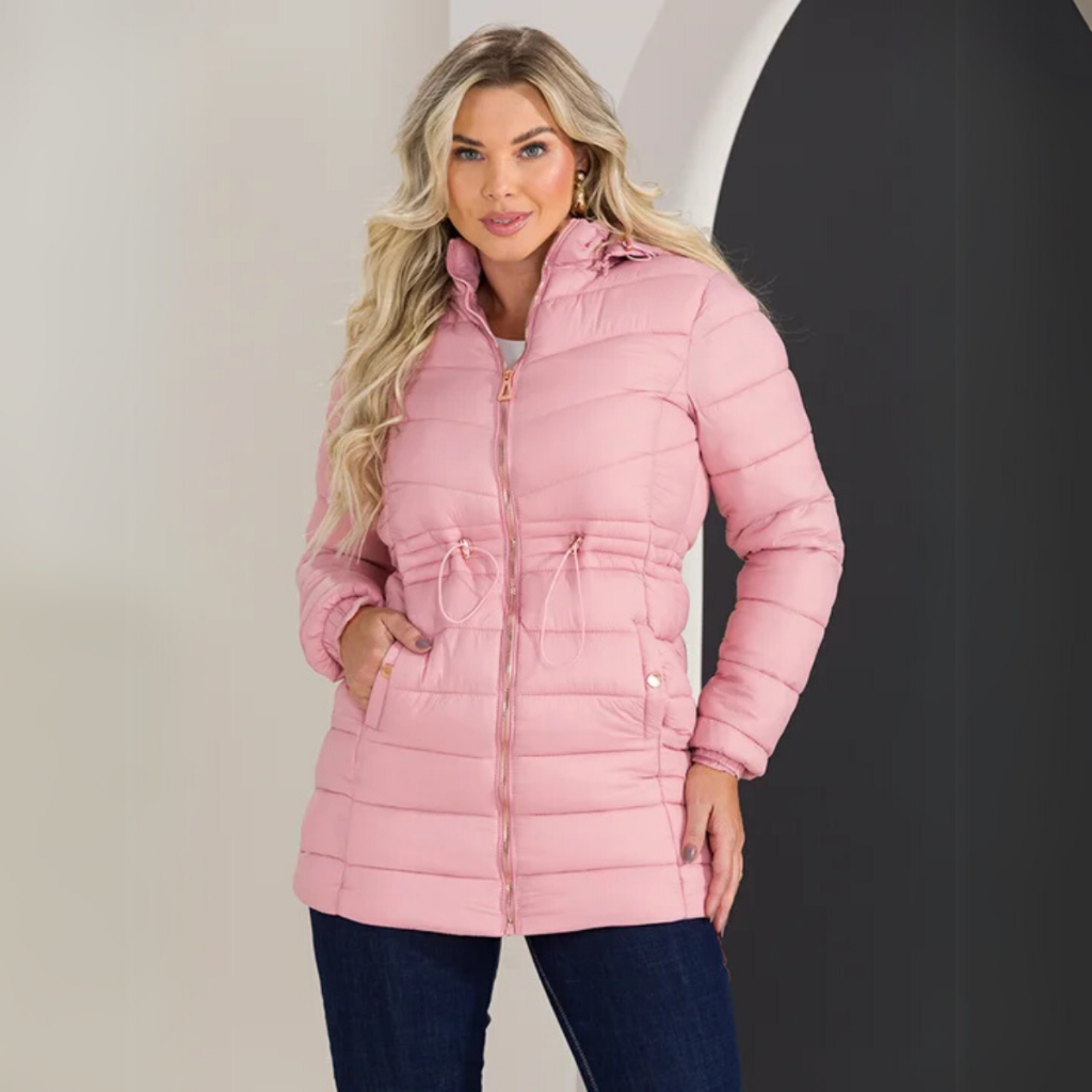 Jaqueta Sobretudo Feminina Nylon Puffer Bobojaco Over Peluciado Fecho Em Ziper E Botões Elástico