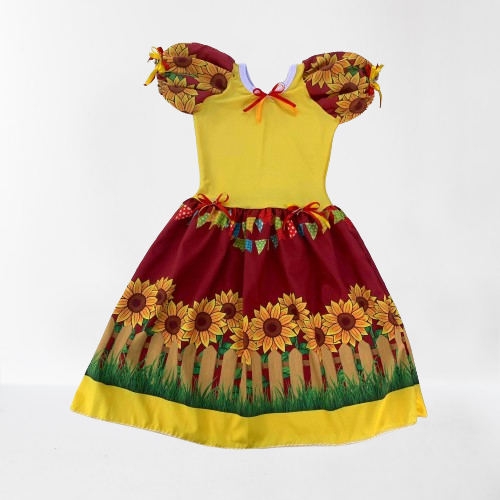 Vestido Menina Caipira Infantil e Adulto Girassol Bandeirinha Entre Outros - Festa Junina Quadrilha
