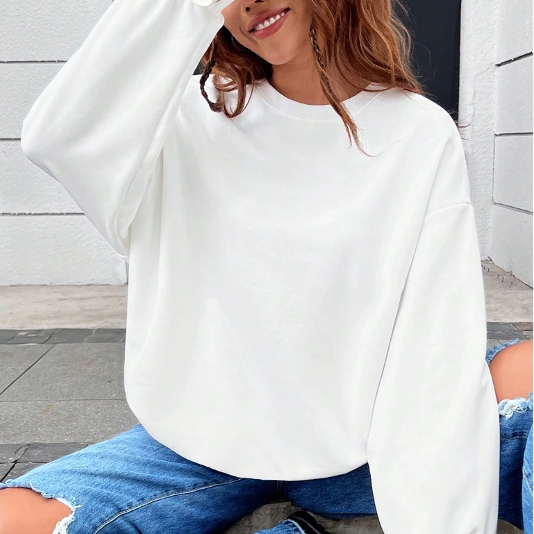 Blusa de Frio Moletom Feminina Premium Gola Careca Redonda Liso Sem Capuz