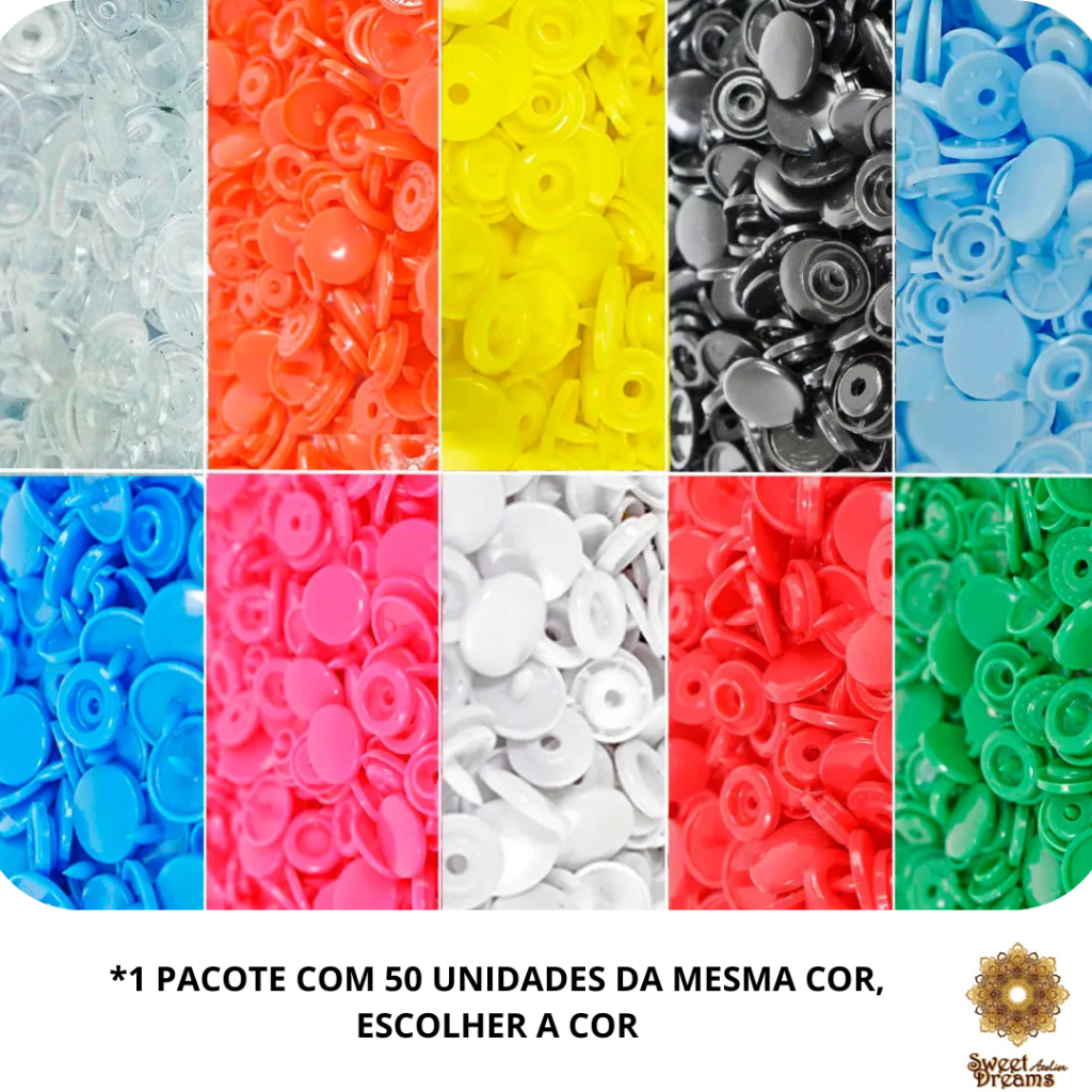 Botão de Pressão de Plástico Tic Tac Tamanho12mm 50 unidades