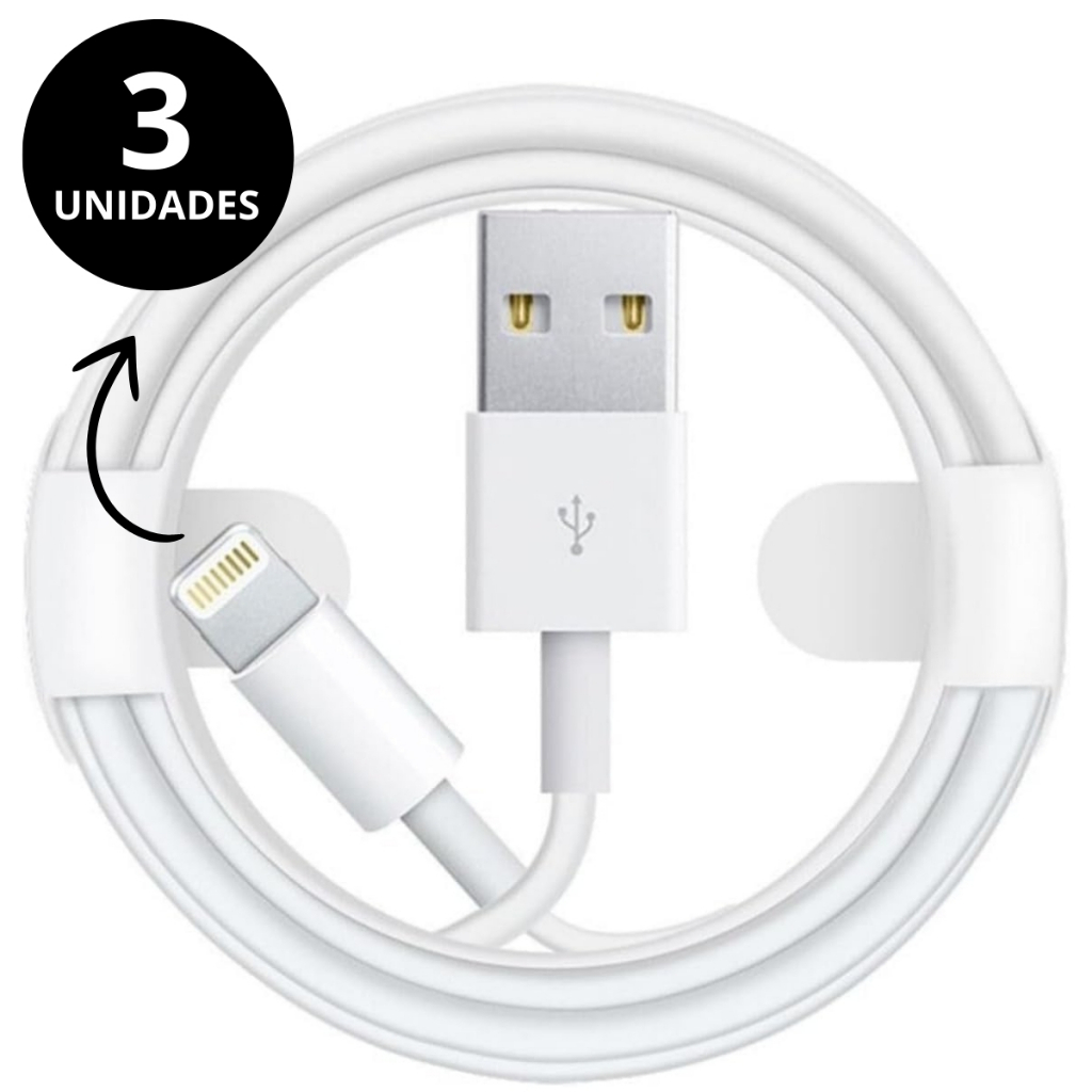 Kit 3 Cabos de Iphone Turbo Lightning USB 1 Metro Iphone 5 6 7 8 X XR XS 11 12 13 14 em Oferta na Shopee